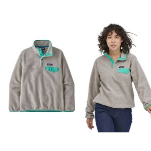 Patagonia Womens LW Synchilla Snap-T Pullover-Oatmeal Heather w/Fresh Teal (OHTL)
