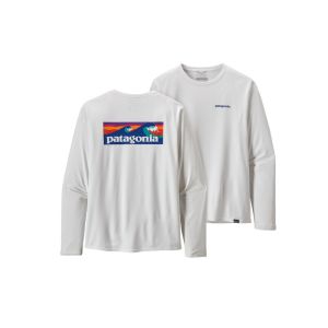 Patagonia Mens L/S Cap Cool Daily Graphic Shirt - Waters - Boardshort Logo: White