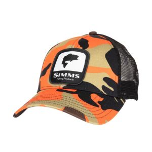 Simms Bass Patch Trucker Woodland Camo Flame